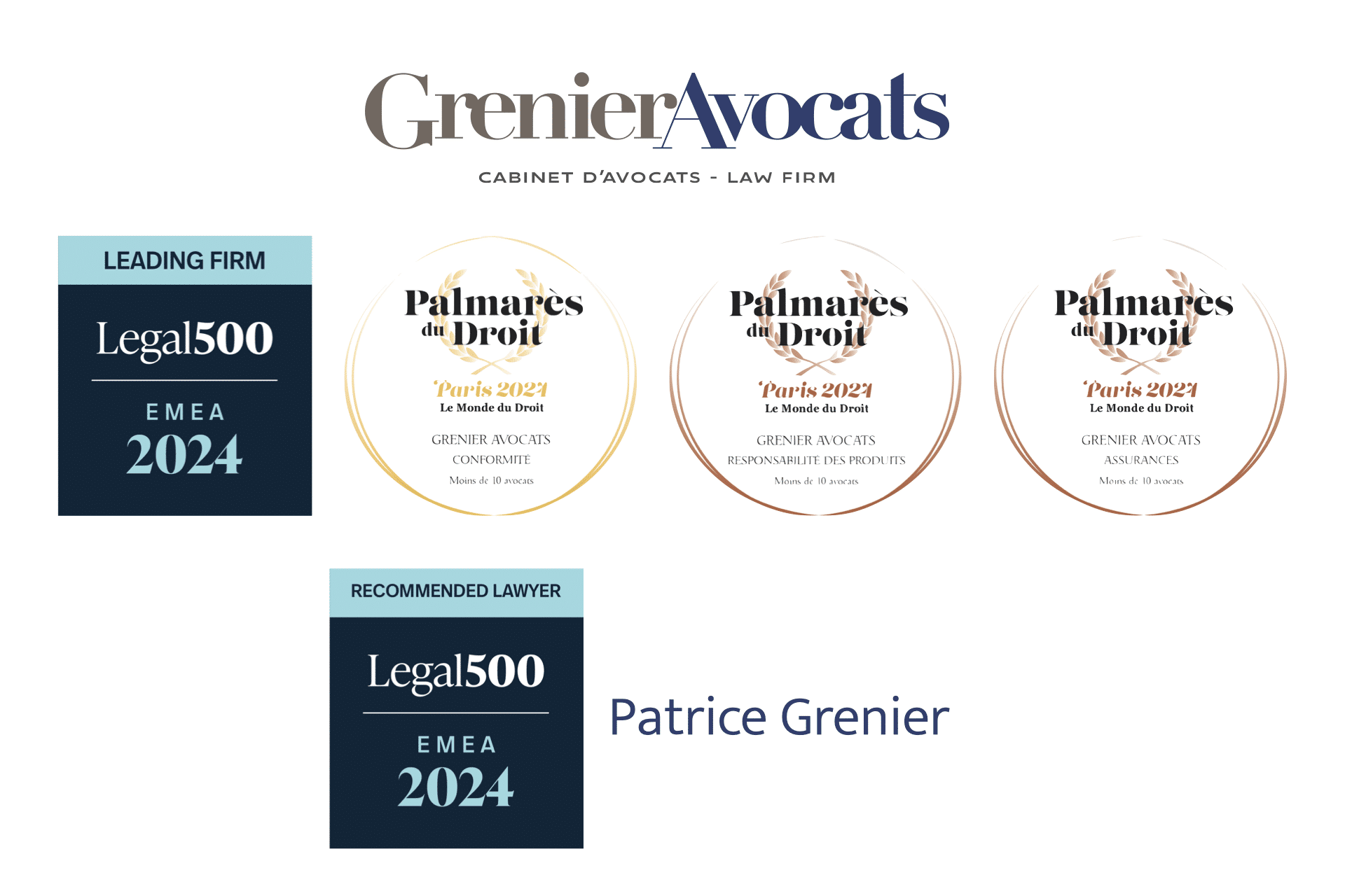 Entrée dans le LEGAL 500 EMEA 2024 – Palmarès du Droit 2024 – Grenier Avocats