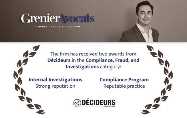 Grenier Avocats has received two awards from Décideurs Magazine!
